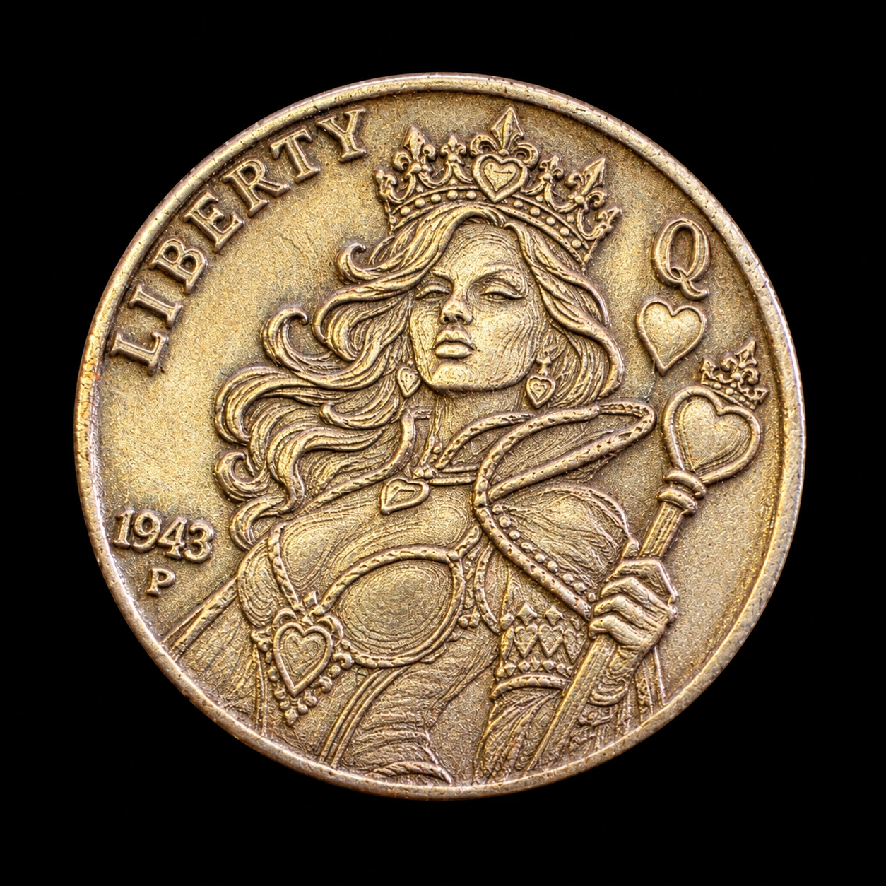 Queen of Hearts — TxLooT engraved nickel