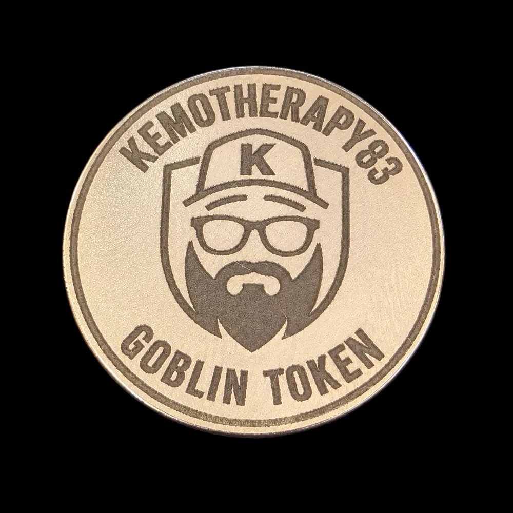 32 mm laser-engraved token by TxLooT: KEMOTHERAPY83 · seller branding