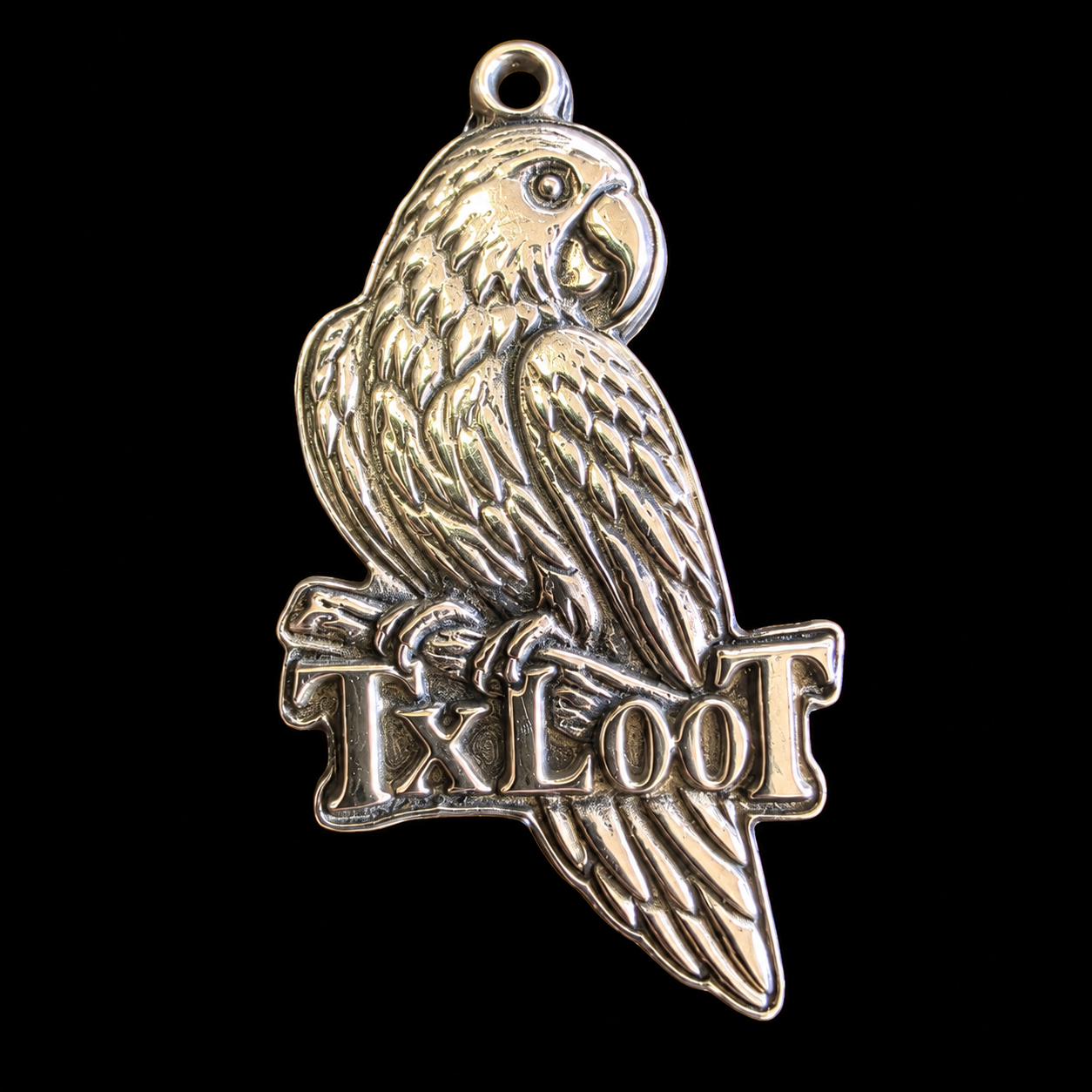 TxLooT parrot pendant — original photograph of TxLooT custom jewelry