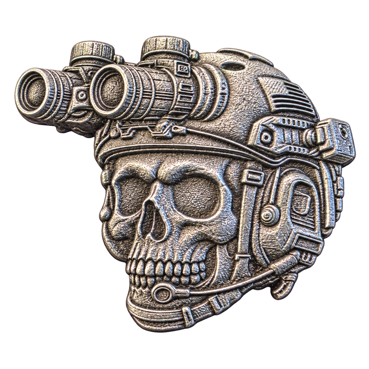 TxLooT tactical skull silver casting showing sculpted relief detail